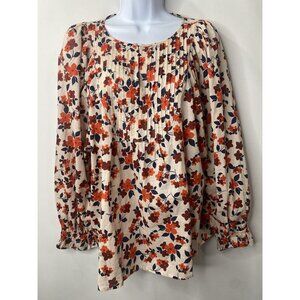 Elizabeth & James Womens Floral Puff Sleeve Pintucked Top Size L Feminine Office